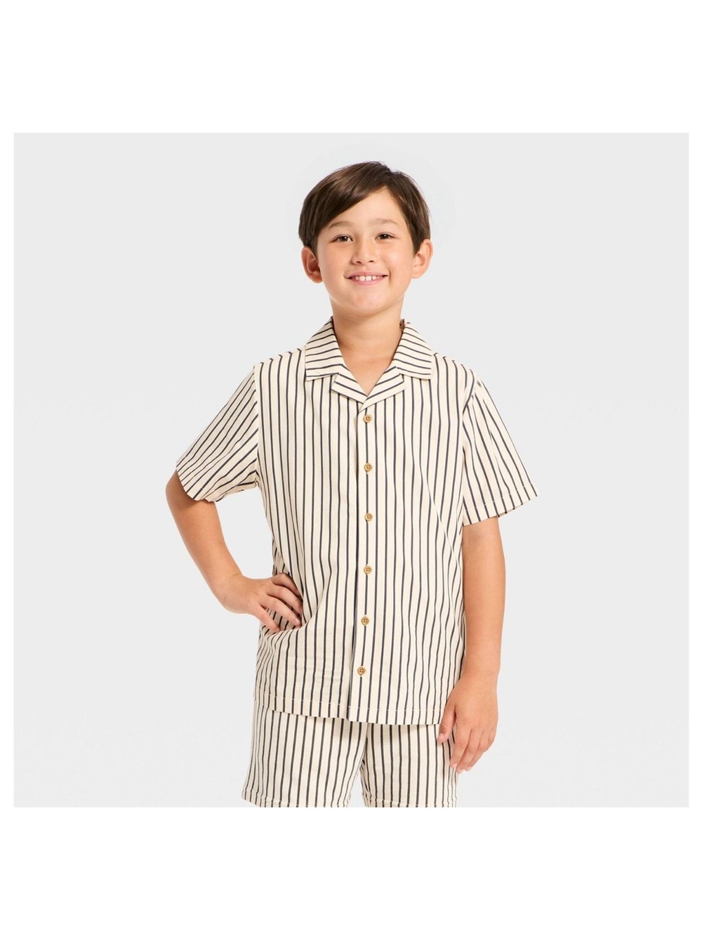 Cream and Black Striped Kids button down shirt